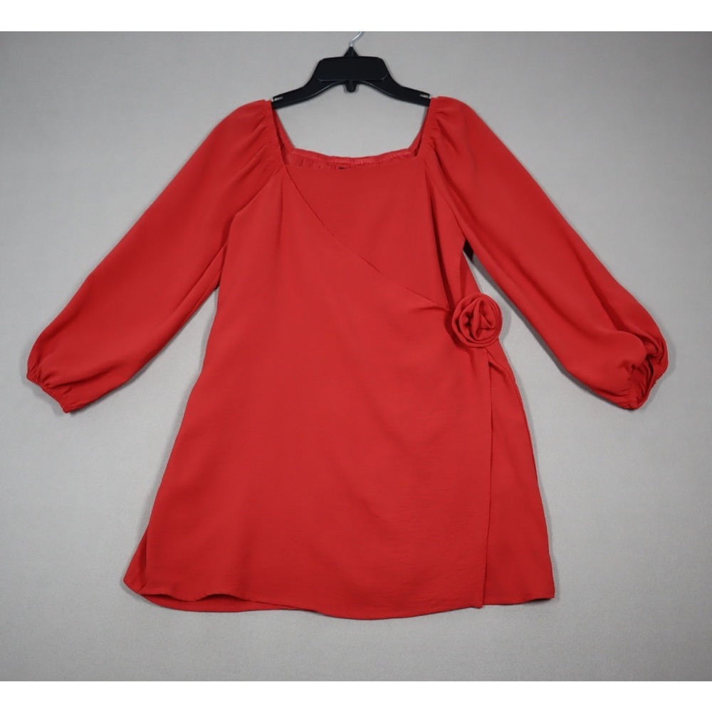 Aqua Girls' Rosette Faux Wrap Dress Big Girls - Red - Size L (10/12)